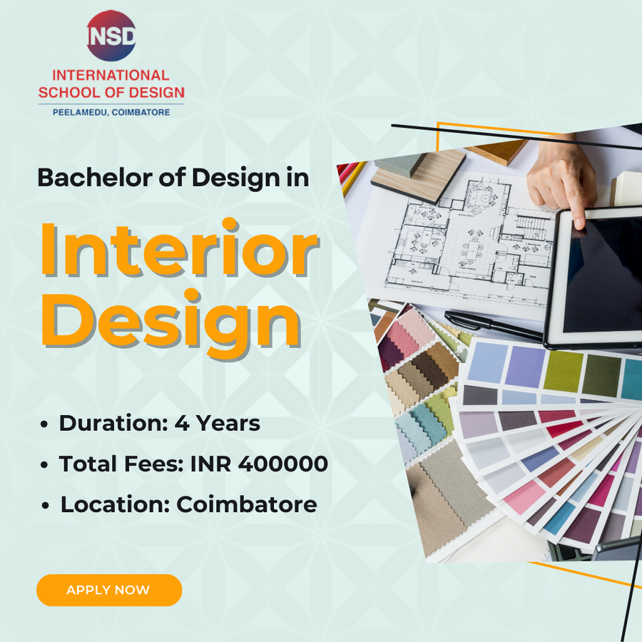B.Des in Interior Design at International School of Design, Coimbatore